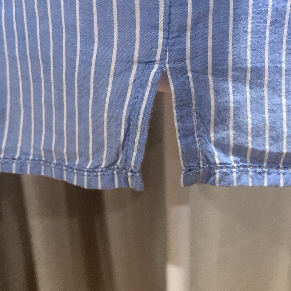 L.L. Bean Blue and White Striped Roll Tab Sleeve Top Size Medium - Picture 10 of 15